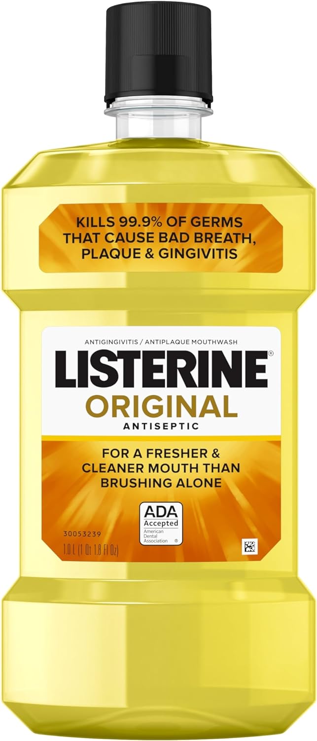 Original Antiseptic Oral Care Mouthwash to Kill 99% of Germs That Cause Bad Breath, Plaque and Gingivitis, Ada-Accepted Mouthwash, Original Flavored Oral Rinse, 1 L