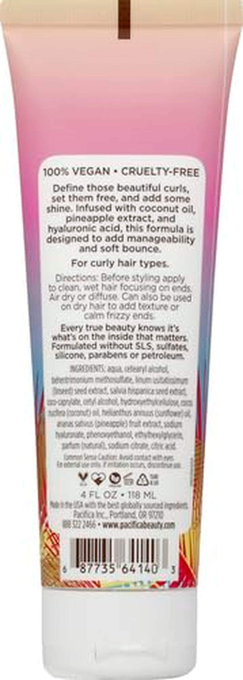 Beauty Pineapple Swirl Curl Defining Cream, 100% Vegan & Cruelty Free, 4 Fl Oz