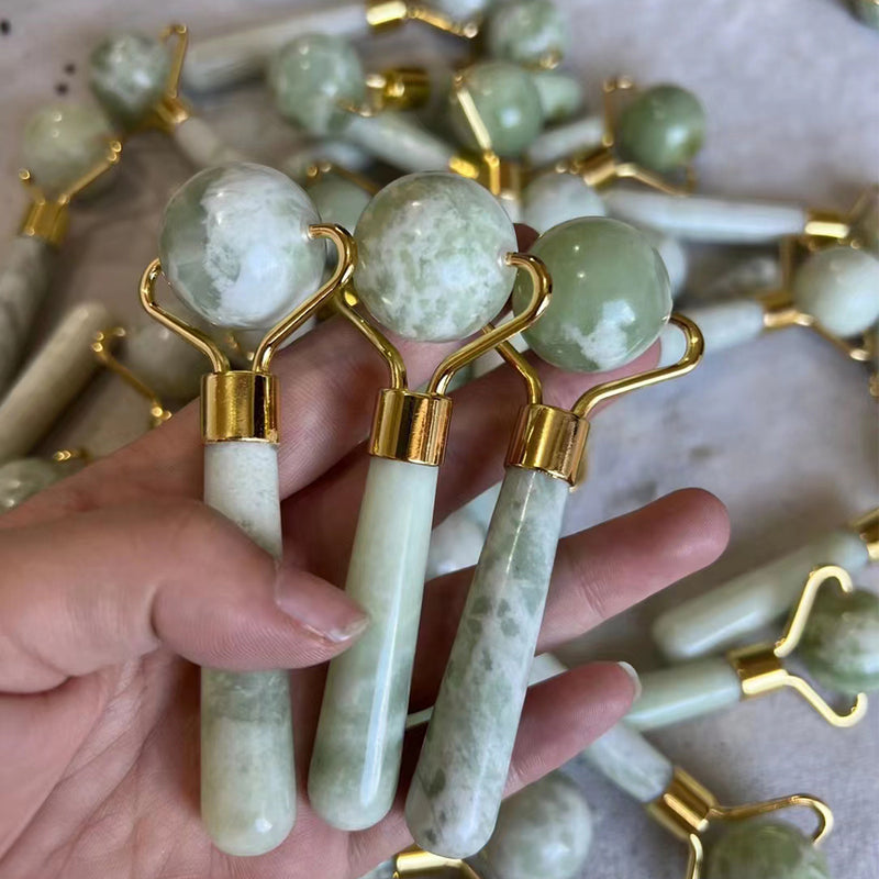 Natural Jade Rollers with Gua Sha Scraper Set of 3 Massage Tool