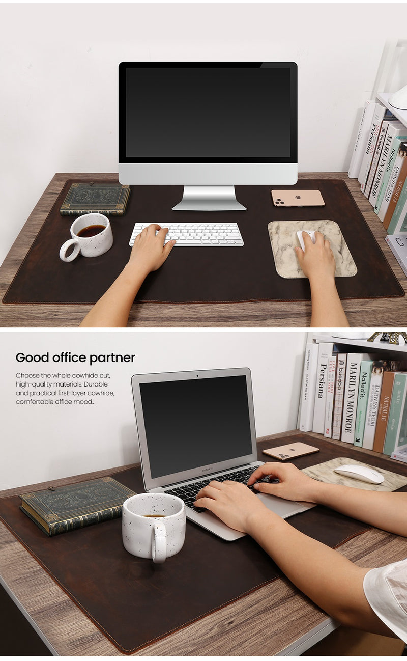 Elevate Your Workspace: Large Genuine Leather Office Desk and Gaming Mouse Pad
