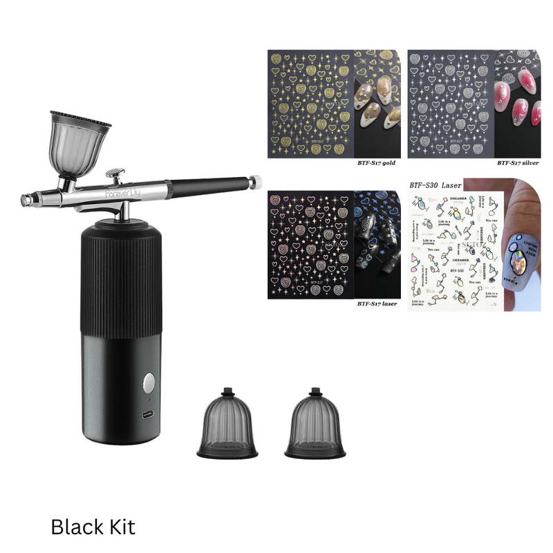 Portable Air Compressor Kit Paint Spray Gun with 3D Geometric Sicker Lines for Mesmerizing Nail Art and Stunning Tattoos: Unleash Your Creativity