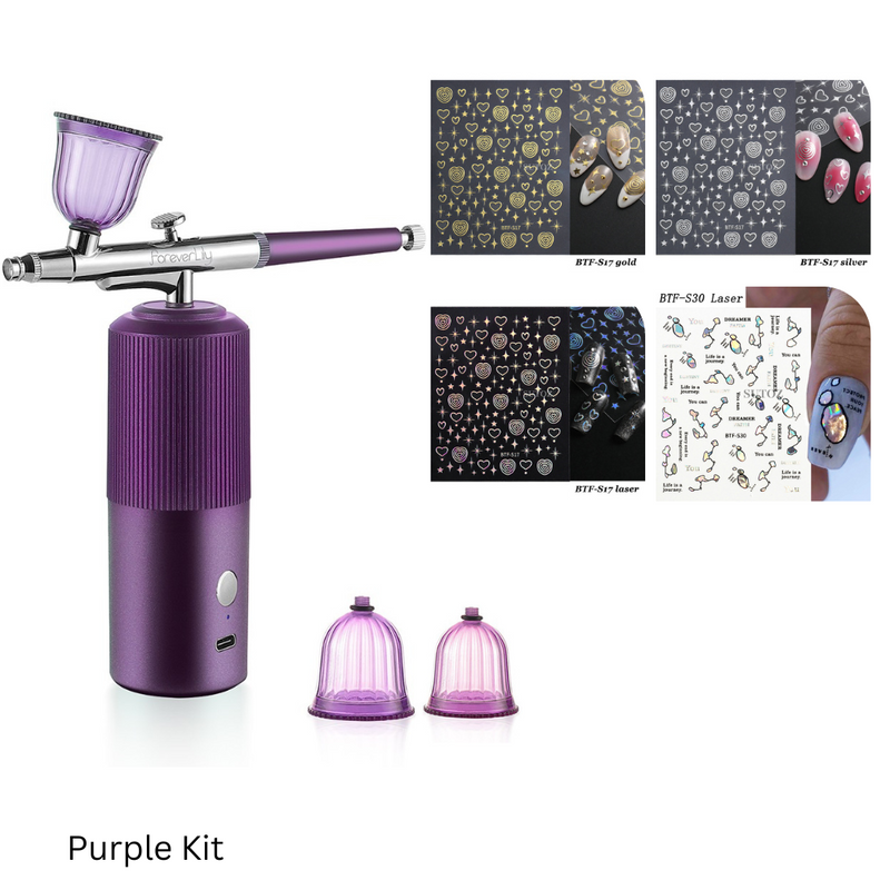 Portable Air Compressor Kit Paint Spray Gun with 3D Geometric Sicker Lines for Mesmerizing Nail Art and Stunning Tattoos: Unleash Your Creativity