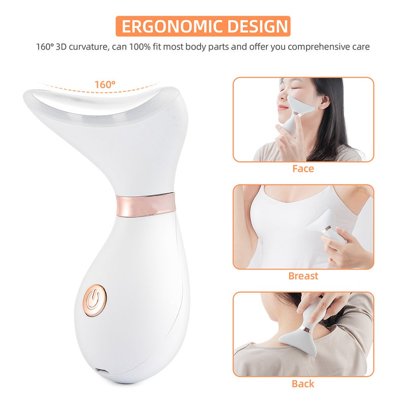 V Face Neck Lifting Massager Heating Neck Facial Beauty Essence Importer LED Photon Rejuvenation Reduce Double Chin Face Slimmer